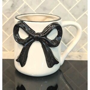 Coffee Mug Black and White Coquette Bow Ceramic Large Cup Girly Home Decor